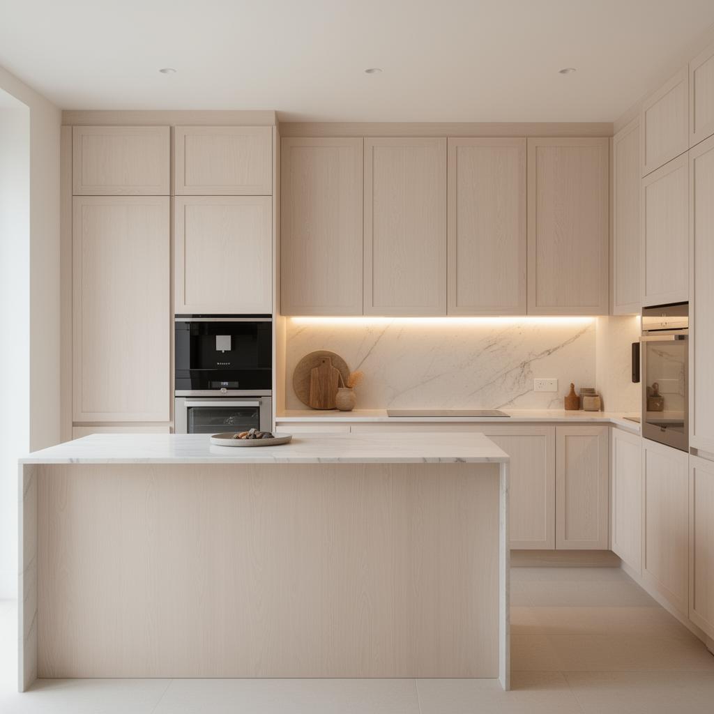 White oak kitchen with marble island