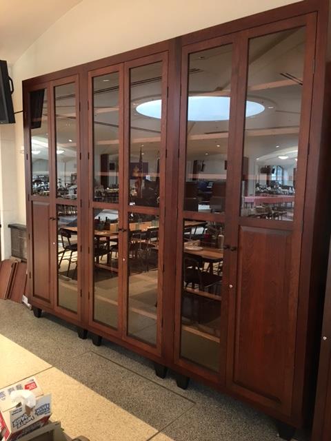 Detail of the cherry King Hall cabinets at the US Naval Academy